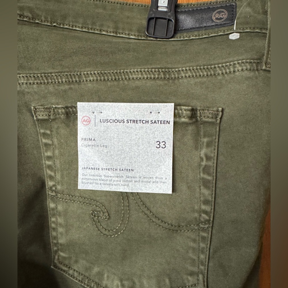 Prima green sateen cigarette leg jeans size 33